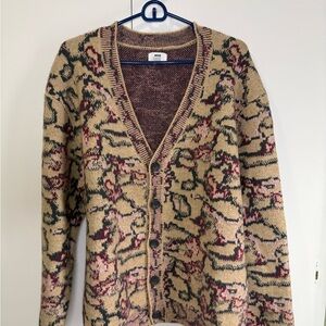 Mode of One Men's Beige, green and pink Patterned Button Cardigan